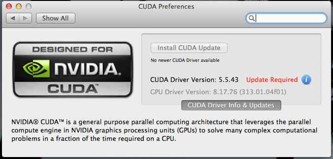 drivers CUDA OS X 10.9.2 5.5.43